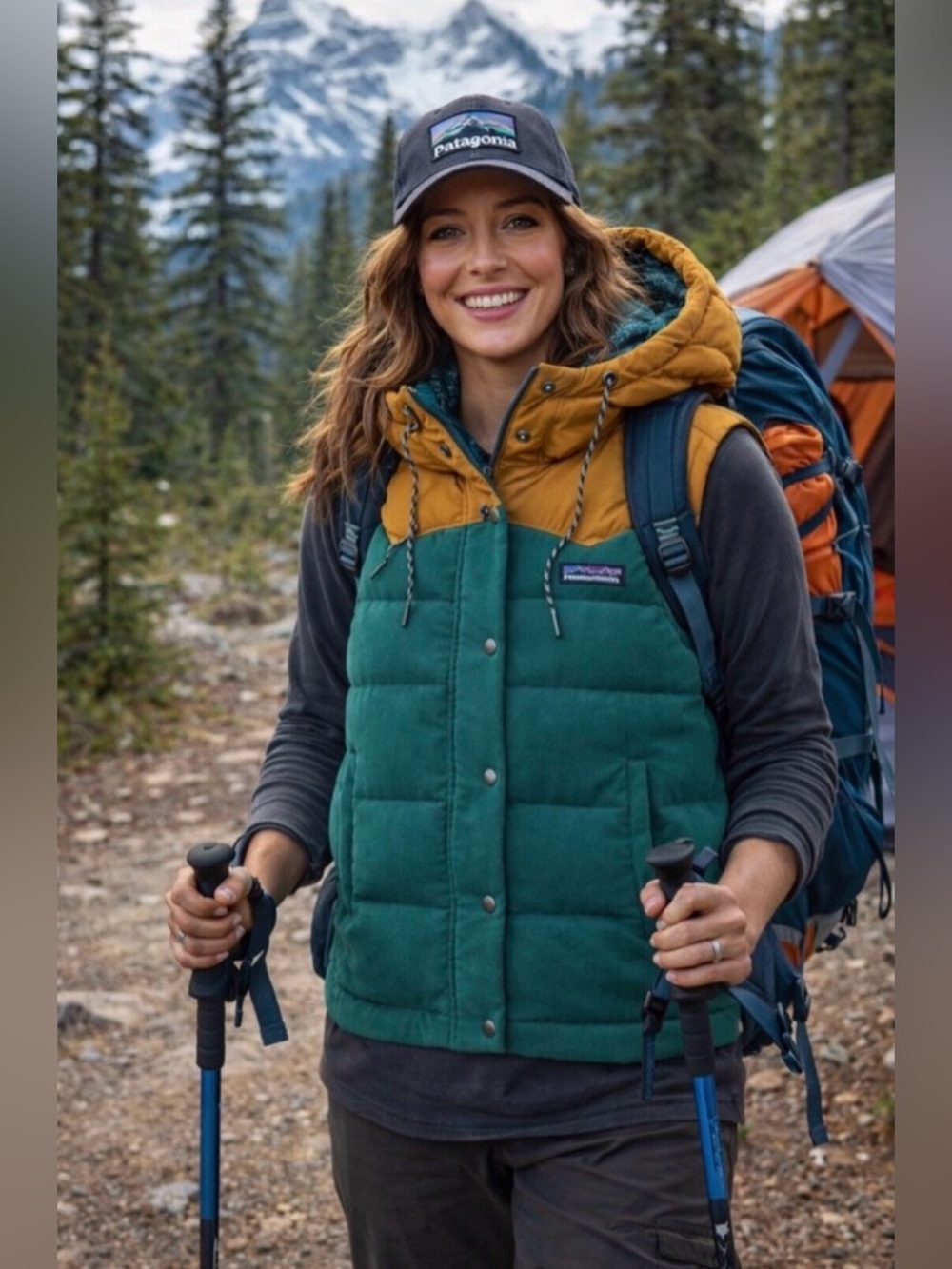 Patagonia Bivy Hooded Down Vest Arbor Green/Mustard | Size M